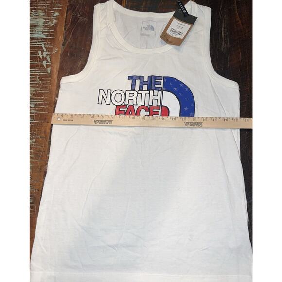 Men's Sm North Face White Muscle Tank Patriotic Logo Beach Stringer USA America - Picture 3 of 8